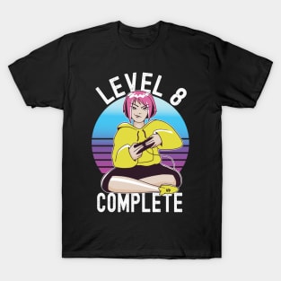 Level 8 Complete Girls Loves Anime Gamer 8th Birthday Girl T-Shirt